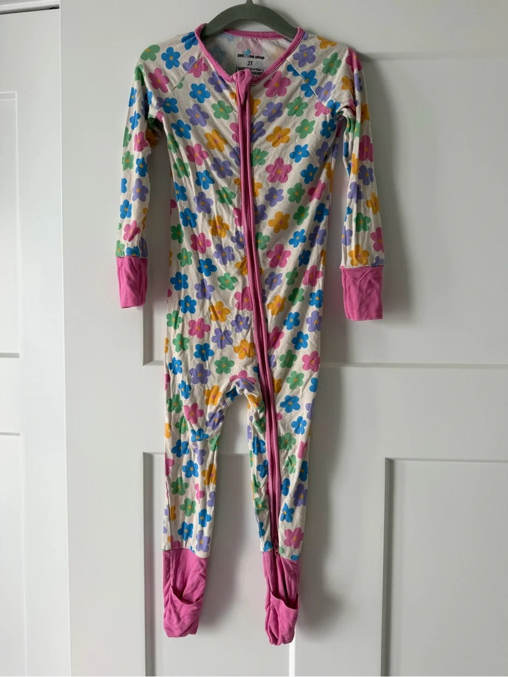 Little One Shop Toddler Floral Zip-Up Footed One-Piece Pajamas - Pink Trim